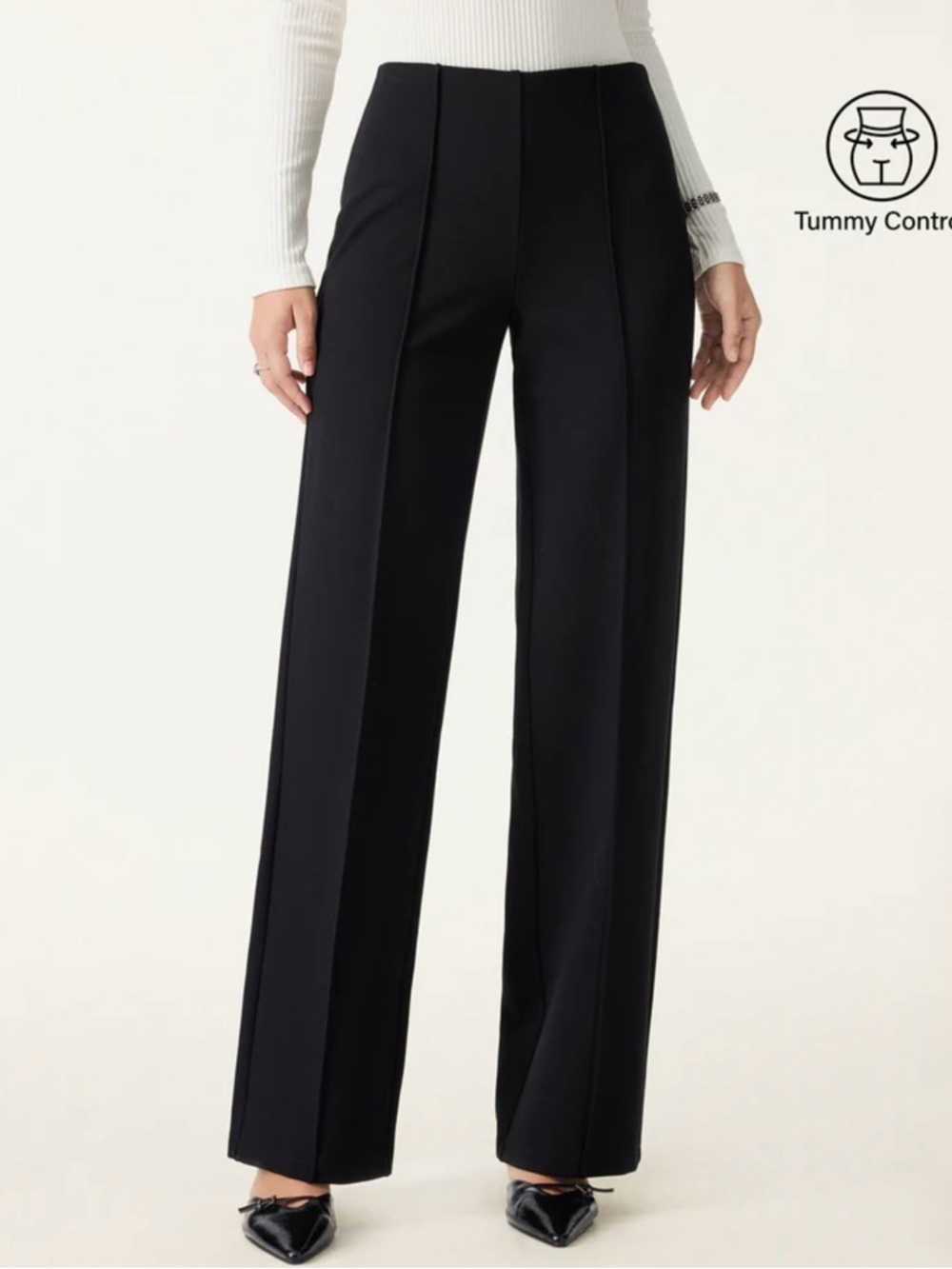 OGL Black High-Rise Wide-Leg Front-Seam Pants
